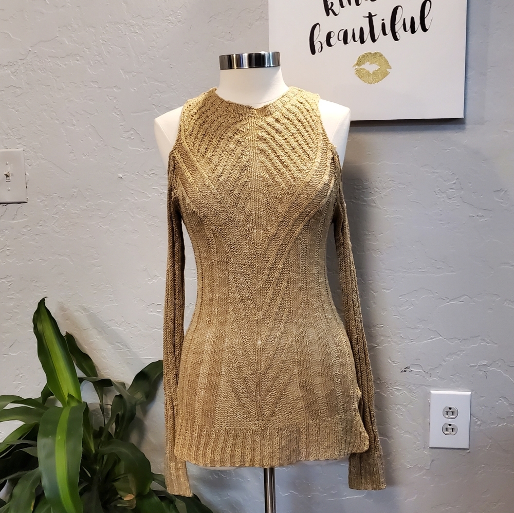 Cold shoulder open knit sweater